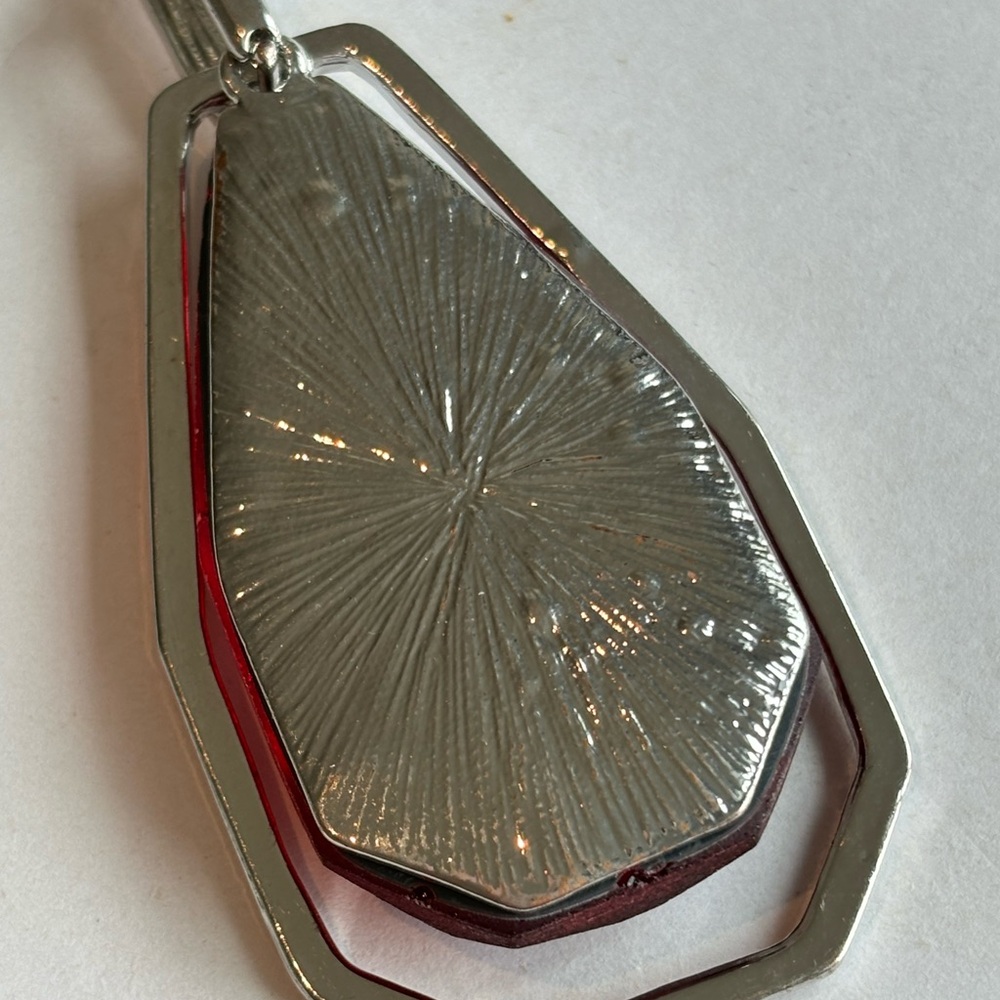 Large red pendant necklace/ silver tone chain/ measures 36 in length - Picture 14 of 14